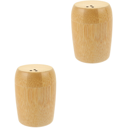 2Pcs Light Brown Toothpick Holder Bamboo Cotton Swab Container 2