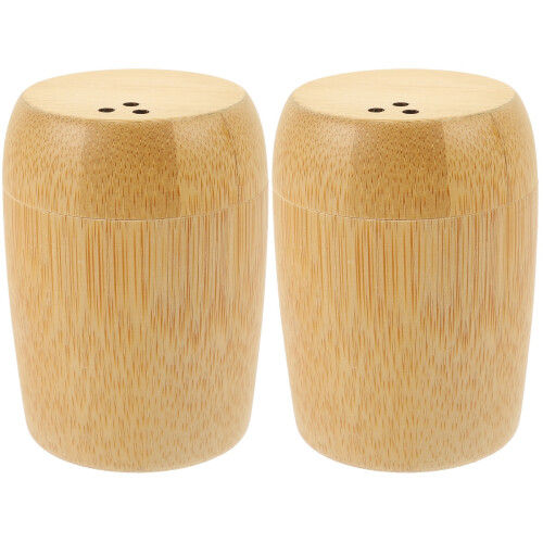 2Pcs Light Brown Toothpick Holder Bamboo Cotton Swab Container 1