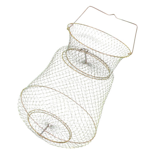 2Pcs Iron Fish Basket with Handle Khaki Foldable Mesh for Fish Storage 1