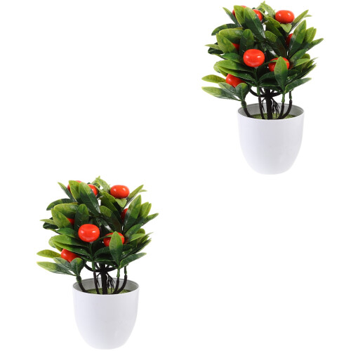 2Pcs Simulated Fruit Tree with Pot Olive Green Plastic Home Decoration 2