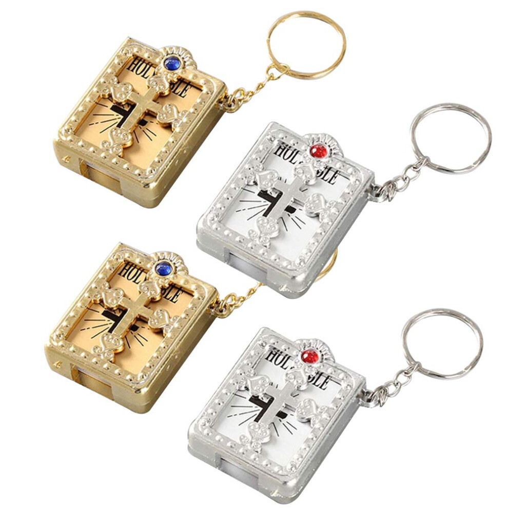 12Pz Portachiavi Bibbia Religiosa Metallo Con Mini Bibbia