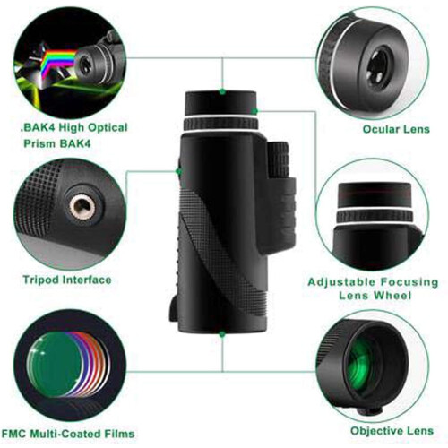 Monocular Telescope, 40x60 Definition Monocular, Compact Waterproof with Smartphone Mount 1