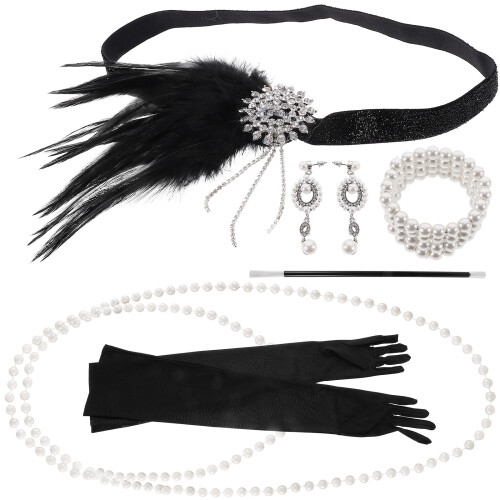 2Sets 1920Er Damen Accessoires Set Mit Perlen Fascinator 1
