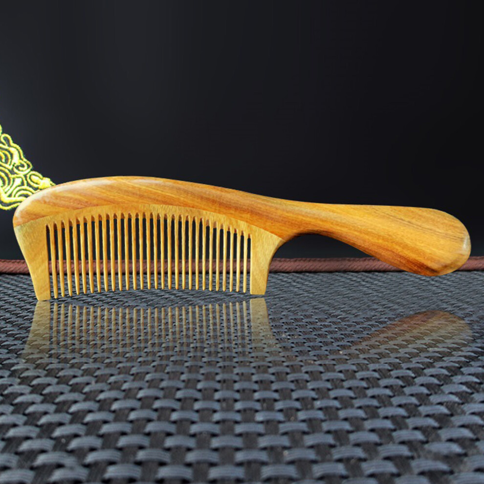 Unisex Green Sandalwood Comb Fine Teeth Hair Brush 20X5.3cm Wooden Scalp Massage