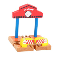 Creative Wooden Toy Sets for Children: Train Station and Gas Station, Station Platform