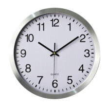 14 Inch Whisper Quiet Wall Clock, Easily Readable Larger Numerals Silver Metal Frame, Non-Ticking Mechanism for Bedroom, Kitchen, Home Office, Living
