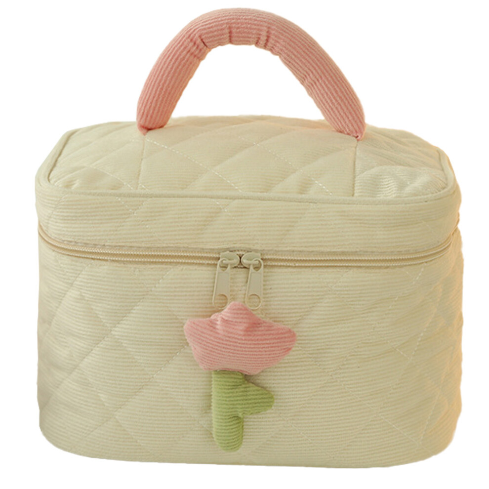 Multi-functional Travel Organizer, Large Capacity Makeup Bag Set, Portable Cosmetic Pouch with Cotton Quilted Fabric and Floral Pattern