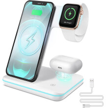 Effektiv trådløs oplader til Apple-enheder, 3-i-1-opladerstativ, hurtig opladning til iPhone 16 15 14Pro Max, sikker opladningsbase med