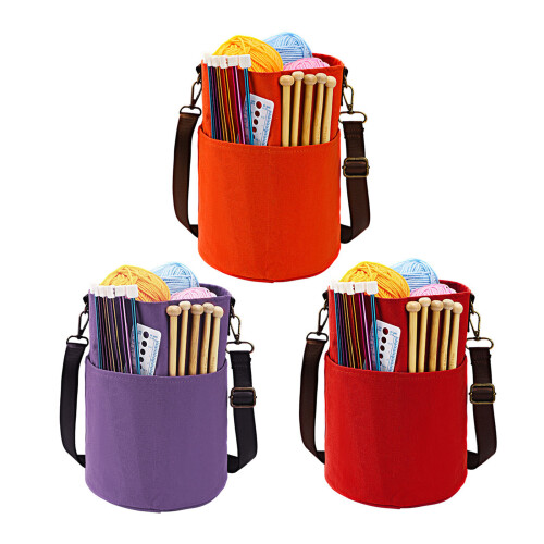 Fashionable Canvas Drawstring Bag for Knitting- Purple 1