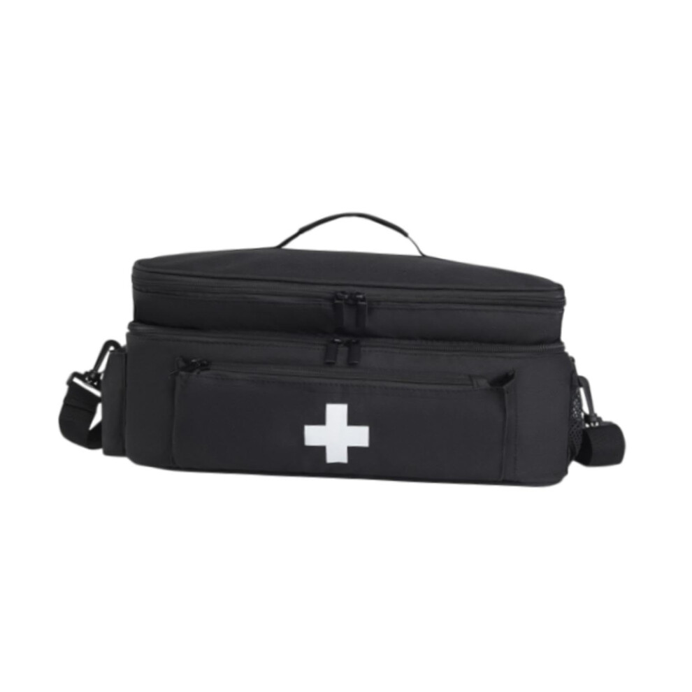 First Aid Kit Double Layer Storage Emergency Medical Bag with Adjustable Compartments for Workplace Camping Hiking Black