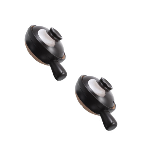 2Pcs Black Porcelain Soup Pot with Handle Easy-Clean Kitchenware 2
