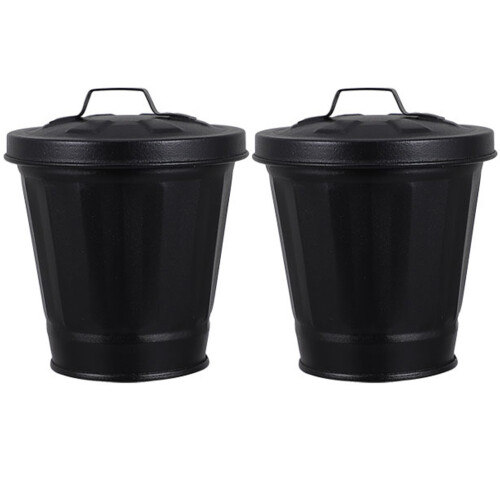 10Pz Contenitori Zincati Neri Con Coperchio, Desktop E Vasi 2
