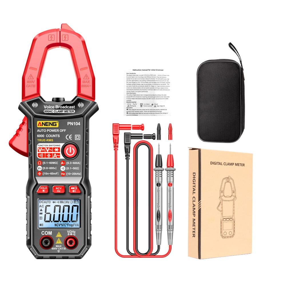 Multimeter Digital Clamp Meter 6000Count Voice Broadcast Current Resistance Capacitance Diode Dutycycle Tester 9189345156748