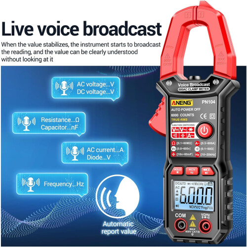 Multimeter Digital Clamp Meter 6000Count Voice Broadcast Current Resistance Capacitance Diode DutyCycle Tester 1