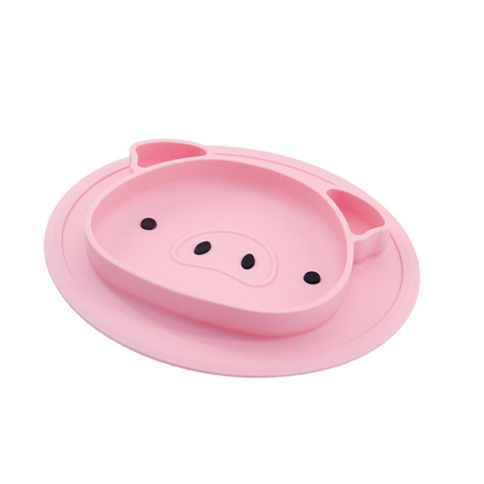 Pink Silicone Baby Plate With Cute Pig Design, Nonslip Food Grade Divided Feeding Tray,