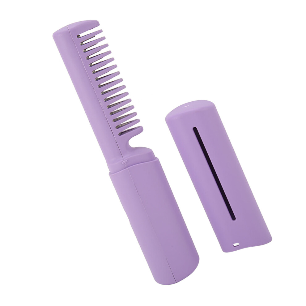 Wireless Mini Hair Straightener Brush Portable Fast Heat Purple