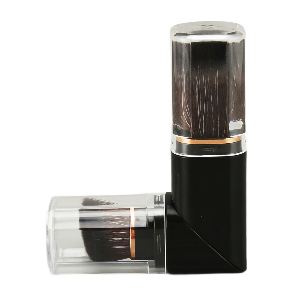 Black Rotating Handle Powder Brush Dual Ended Portable Soft Bristles
