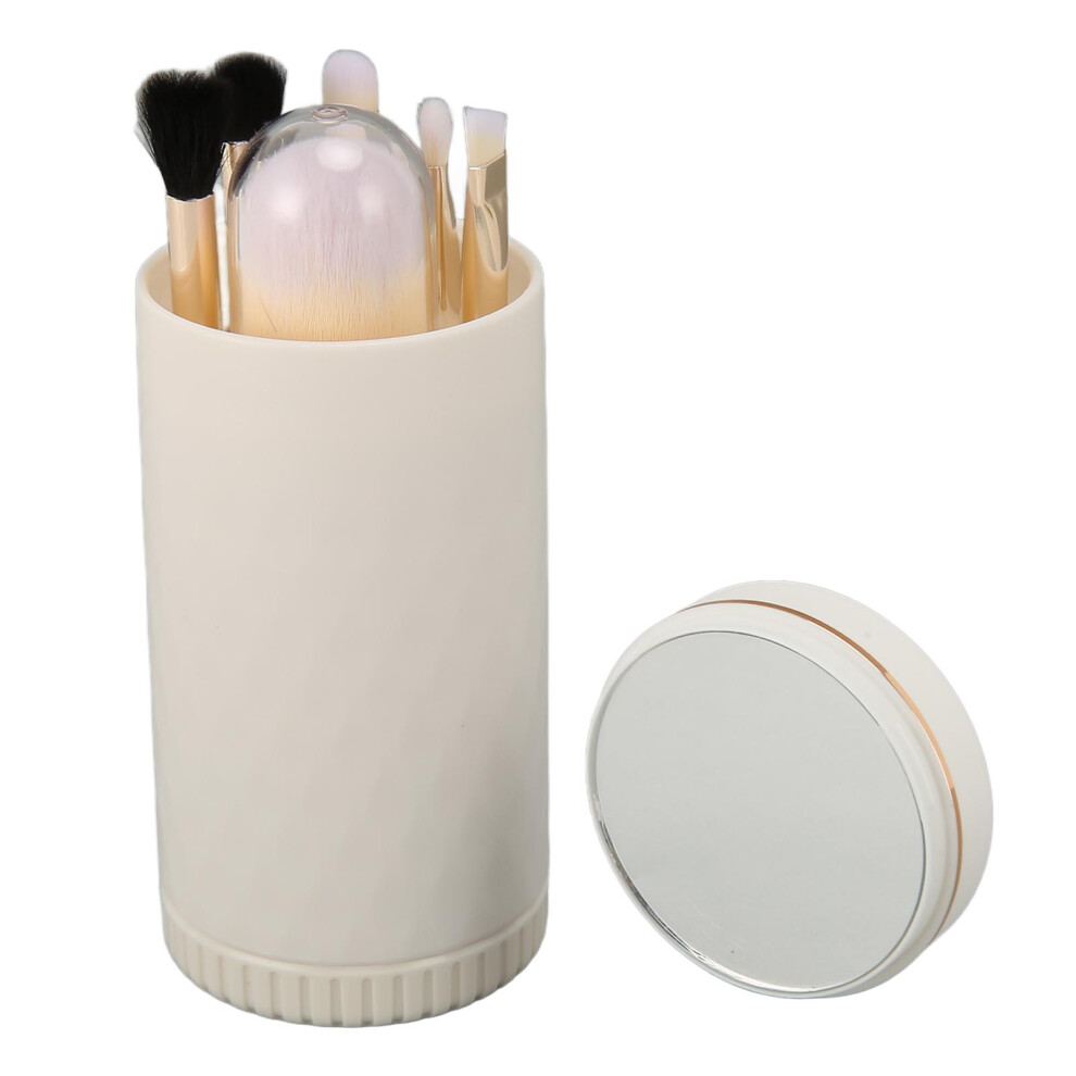 Portable 6-in-1 Synthetic Makeup Brush Set with Mirror, White