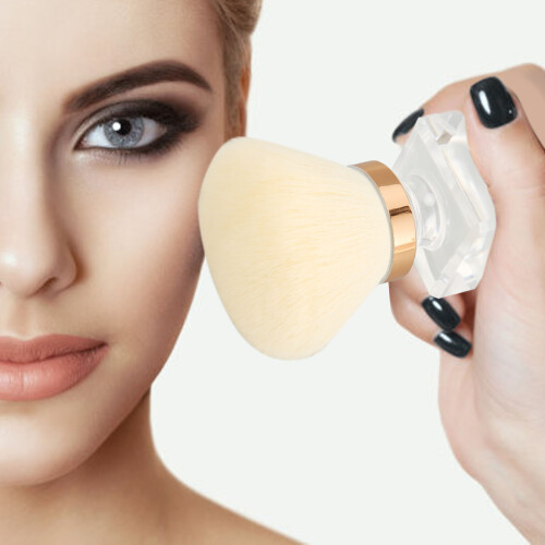Round White Bristle Makeup Powder Brush with Storage Case