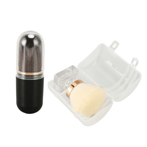 Powder Brush White Bristle Round Head Black Case 1