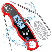 Thermomètre à viande numérique pliable, étanche, avec arrêt automatique et aimant interne pour le rangement, fonction d'étalonnage.