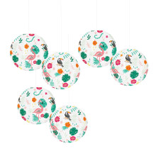 Lanterne ronde hawaïenne, flamants roses hawaïens,-Blanc