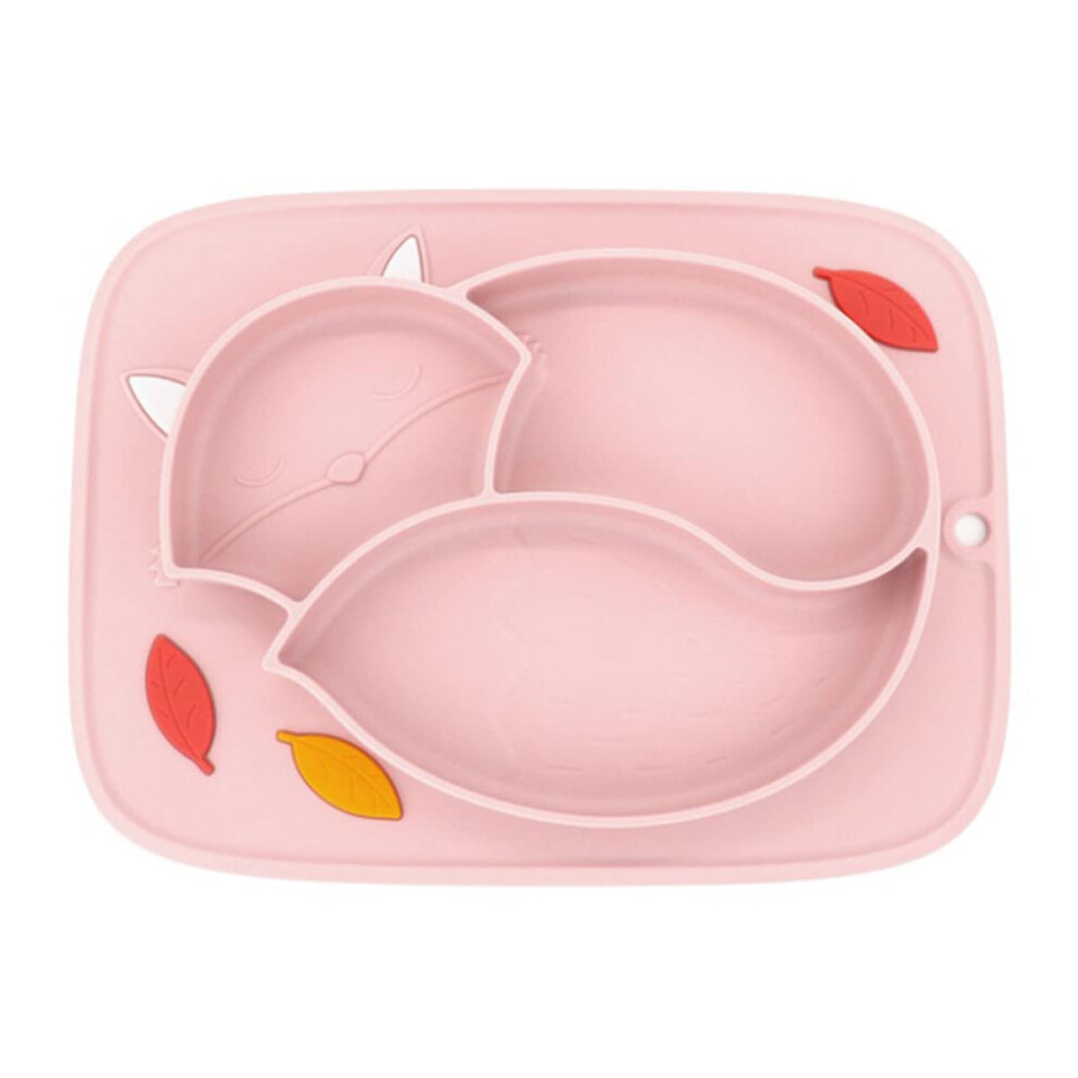 Silicone Baby Plate with NonSlip Suction Base, Divided Cartoon Design, Dishwasher Safe