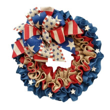 Patriotic Wreath Front Door Wreath Burlap Bowknot Wreath
