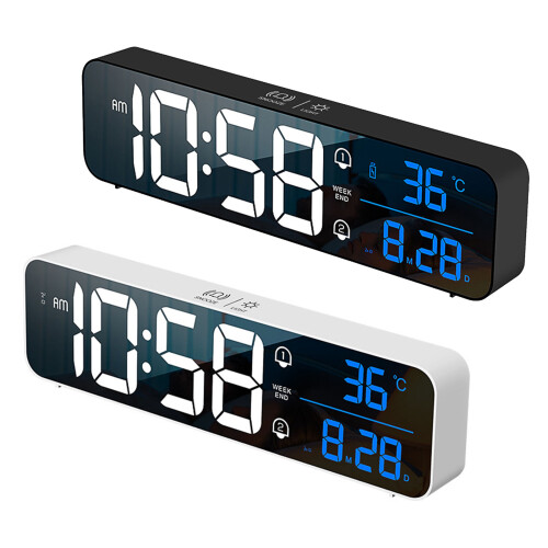 Réveil numérique LED, horloge de bureau, Rechargeable par-Blanc 1