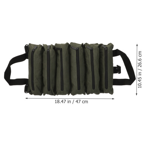 3Ud Roll De Herramientas Lona Verde Resistente Con 6 Bolsillos 1