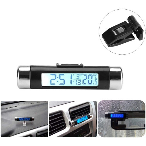 Innovative Dashboard Decor, Temperature Display With Digital Backlight Clock, 3-In-1 Functionality For Time Date And Temp, Blue Backlight Illuminates