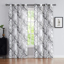 Semi Sheer Curtains for Living Room, Linen Semi Sheer Curtains Light Filtering Natural Inspired Pattern Window Drapes, Grommet Top 2 Panels with Coppe