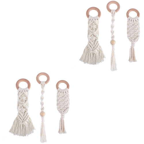 6Pcs Safe White Cotton Rope Baby Toy Hand Woven Teether 2