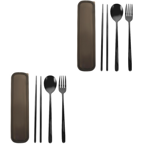 2Set Servizio Nero Acciaio Set Completo Per Uso 2