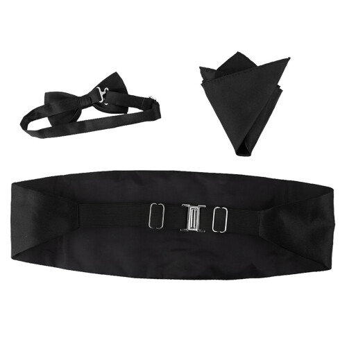 12Pz E Cummerbund Nero Uomo in Satin Con 1