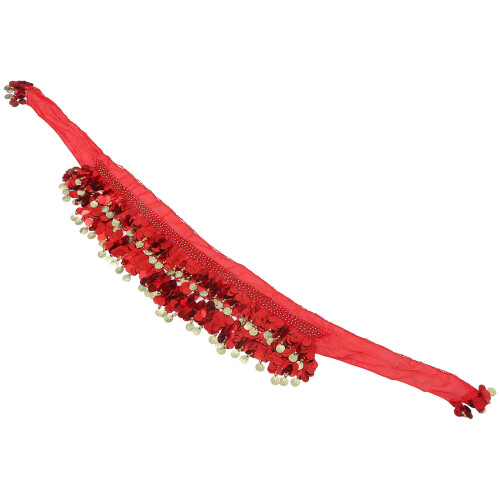 5Pz Sciarpa Belly Dance Brillante Rosso Paillettes 2