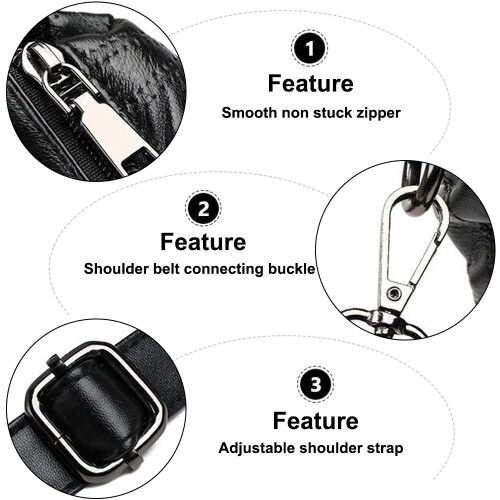 Bolsa transversal feminina com alça de ombro ajustável, em couro PU macio e leve, com diversos bolsos e design resistente. 2