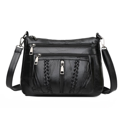 Bolsa transversal feminina com alça de ombro ajustável, em couro PU macio e leve, com diversos bolsos e design resistente.