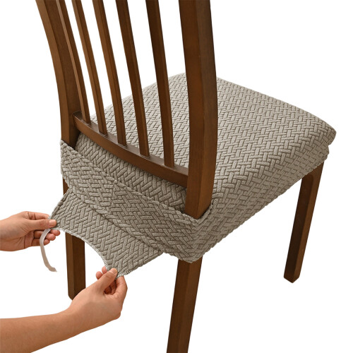 Pack of 4 Classical Striped Grids Pattern Chair Covers-Khaki
