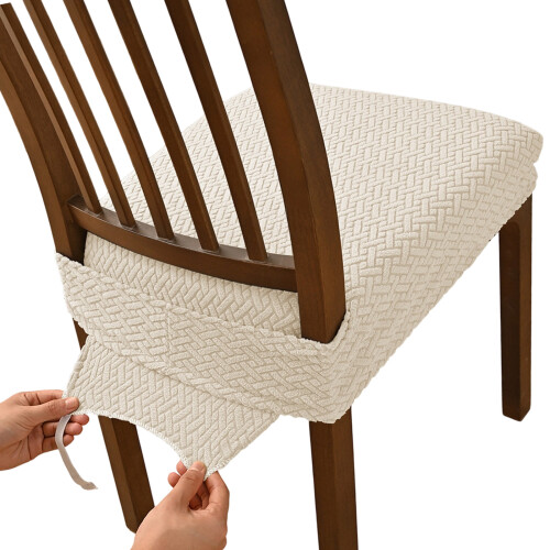 Lot de 4 housses de siège de chaise en Jacquard extensible,-riz