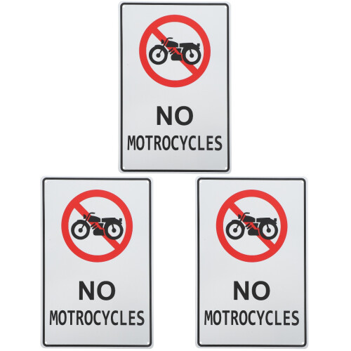 3Pcs Sturdy White Sign No Motorcycles Street Warning Caution 2