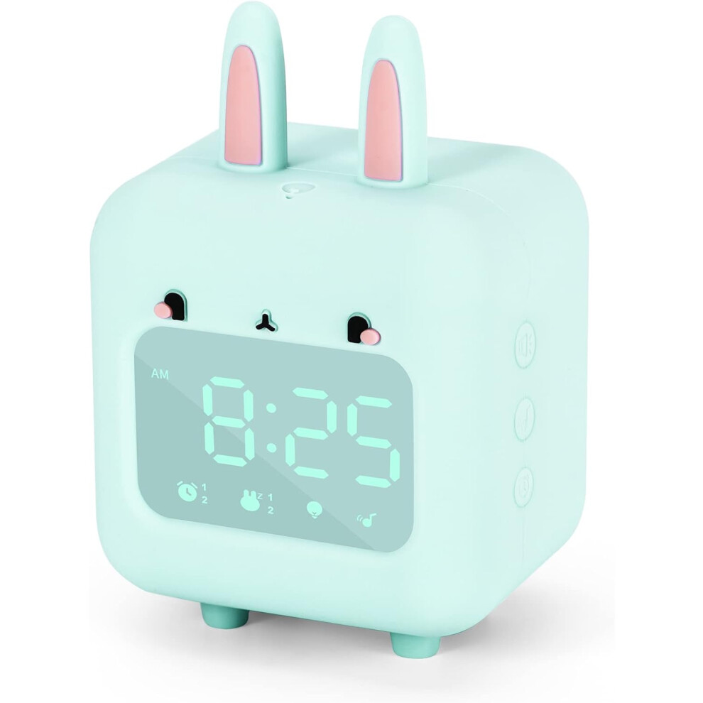 Lovely Design, Bedside Clock For Kids Bedroom With Multifunctional Design, Digital Clock Alarm Clock With Rechargeable Battery (Green) Green
