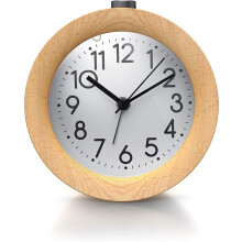 Portable Design, Analog Alarm Clock with Nightlight Function, Solid Wood, Silent Non-Tick Movement, Vintage Clock Style, Gentle Wake Up, 95Mm X 95Mm X