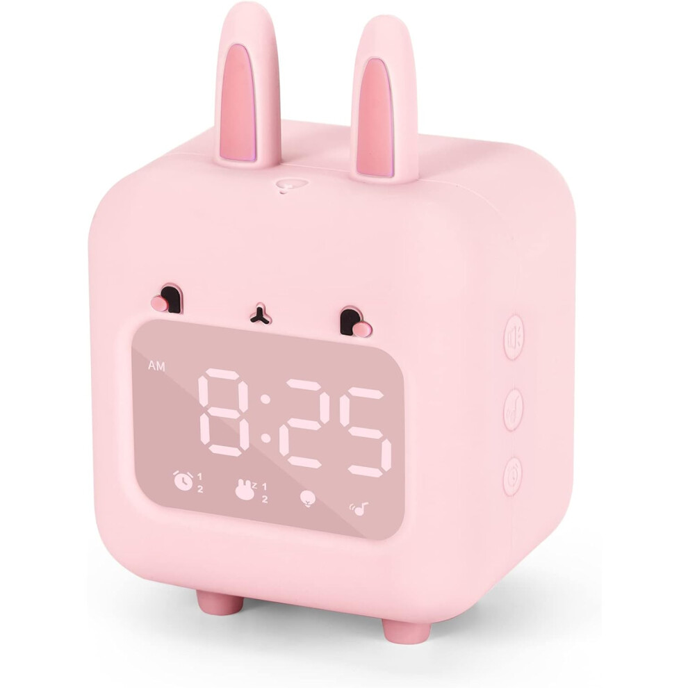 Digital Alarm Clock For Children, Talking Alarm Clock With Night And Timer For Bedroom, Bedside (Pink) Light/Pink