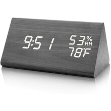 Intelligent Wooden Alarm Clock, Fine Craftsmanship for Home Decor, White LED Light, Smart LED Digital Clock with Voice Control and Humidity Display fo