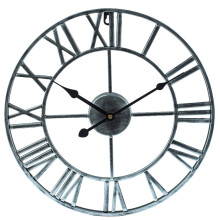 Battery Operated Non Ticking Large Round Decorative Clock, Mute Retro Wall Clock with Silent Movement, European Industrial Vintage Style for Living Ro