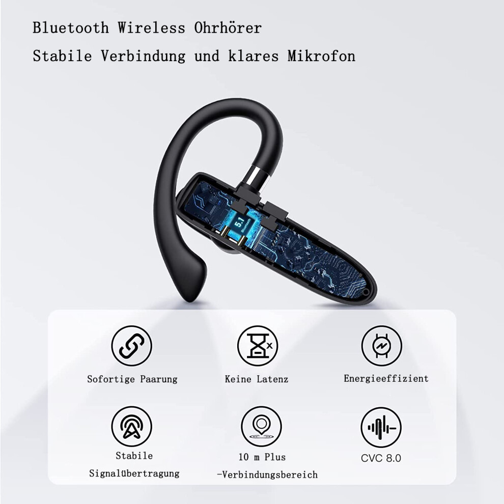 Revolutionary Bluetooth Headset, Wireless Earpiece For Unmatched Talktime, Noise Canceling Headphones With Dual-Mic, Mute Button For Seamless 9128293468336