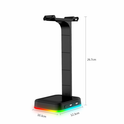 Βάση ακουστικών αλουμινίου για gaming PC, βάση ακουστικών RGB με 2 θύρες φόρτισης USB και