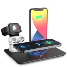 Vezeték nélküli töltő, 3 az 1-ben megoldás iPhone-hoz, Apple Watch-hoz, Airpods-hoz, gyors töltés, kompakt kialakítás, széles