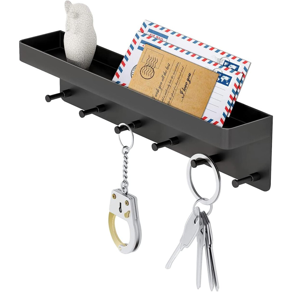 Key Holder For Wall, Wall Mounted Key Rack With Tray And 6 Hooks, Decorative Wall Mounted Mail Organizer And Key Holder With Tray, Sturdy 9448196731567